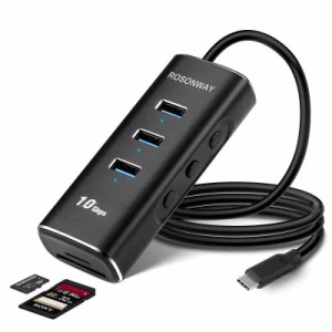 ROSONWAY USB ハブ 3.1 Gen 2 10Gbps 5 in 1 USB ハブ Type-C SD/TFスロット,Type Aポートx3 アルミ製 60CM ケーブル 付き USB Hub 独立