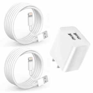 iPhone 充電器 USB 充電器 2ポート 12W ACアダプター 【MFi/PSE認証済み】 2M iPhone 充電ケーブル 2本付き 軽量 コンパクト USB 急速充