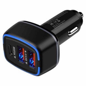 Hootek シガーソケット USB 車 充電器 3ポート カーチャージャー 【56W/PD&QC3.0対応/急速充電/USB-C&2USB-A】 車 USB シガーソケット シ