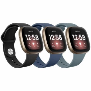 [3パック]スポーツバンドfor Fitbit Versa 3バンド、Fitbit Senseバンド、女性&男性用ソフトシリコン調整可能交換リストバンド (ブラック