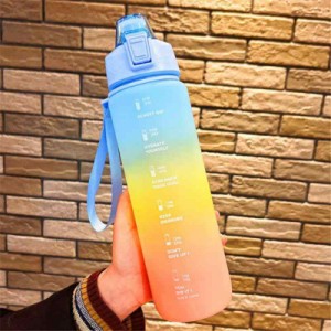 水筒 1000ml 大容量 ポータブルストロースポーツウォーターボトル 1リットル BPAフリー プラスチックウォーターボトル タイムマーカー付