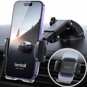 革新的デザイン 2in1 車載 スマホホルダー Lamicall アクリル表面 ダッシュボード 粘着 ゲル 吸盤式 エアコン 吹き出し口 スタンド 送風