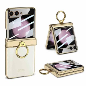 Galaxy Z Flip5 クリア ケース ヒンジ保護 Samsung ギャラクシーZ フリップ5 用 カバー リング付き スタンド機能 Uovon スマホケース 背