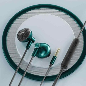 有線イヤホン 3.5mmジャック 耳に入る式 マイク付き 音量調節 音声通話 グリーン 互換iOS iPad Android PC MP3など