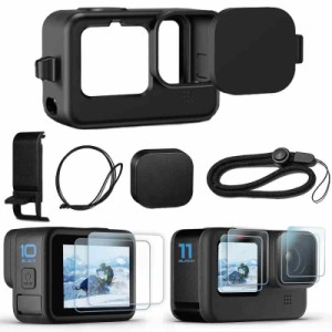 OKFUN アクセサリーキット GoPro Hero 11/10/9 ブラック シリコンスリーブ保護ケース ラバーレンズカバー + スクリーンプロテクター + バ