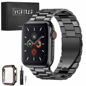 YOFITAR for Apple Watch バンド 保護ケース付き ステンレス製-H0511 (44mm, ブラックとローズゴールド)