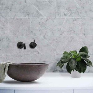 TriRock DIY防水耐熱無味タイルシール 3D立体壁紙シール 台所トイレ洗面所玄関フロアタイル (大理石調灰色-16枚セット)