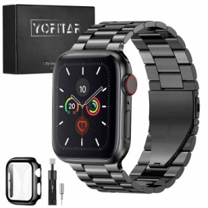 YOFITAR for Apple Watch バンド 保護ケース付き ステンレス製-H0511 (ブラック, 40mm)