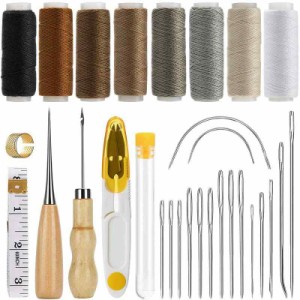 サムコス レザークラフト 革工具セット 裁縫工具 皮革工具 針 手作り 革用 レザー 紐 綿糸 手縫い 工具 DIY (29個セット)