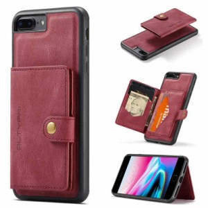 背面カード収納 手帳型 カードホルダー 取り外し可能 財布型 スマホケース アイフォン用 (iPhone 7 Plus iPhone 8 Plus, ワインレッド)