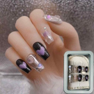 Kokowomite Nails 手作り ネイルチップ ショート 短め 人気つけ爪 3D おしゃれ 可愛い 韓国 デザイン付け爪 収納ボックス付き 10枚入 (L,