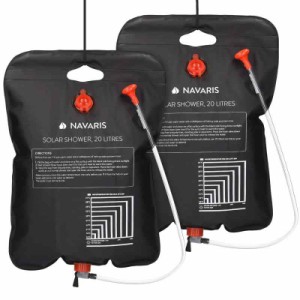 Navaris 2x ポータブルシャワー 簡易シャワー 容量20L - ソーラー 温水 携帯式 水タンク キャンプ - サーフィン 海水浴 アウトドア 洗車 