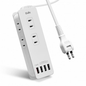 4個ACコンセント＋4個USBコンセントEwin 電源タップ Quick Charge3.0ポート搭載 8台家電とUSB機器同時に急速充電可能 180°スイングプラ