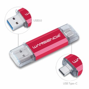 Wansenda Type-C USBメモリスマートフォンとパソコンで使えるType-C USB + USB 3.0両用メモリ… (128GB, レッド)