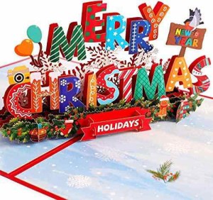 Lecone クリスマスカード 3D立体 おしゃれ メッセージカード クリスマス 封筒テープ付き、 クリスマス柄 可愛い お祝い 挨拶 雪だるま プ