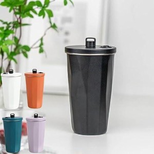 ステンレス タンブラー 蓋付き カップ ストロー付きコーヒーマグ 保冷 耐熱タンブラー おしゃれ 600ml (black)