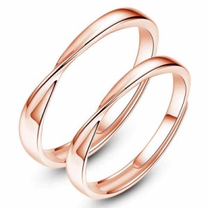 [Rockyu] ペアリング フリーサイズ カップル ピンクゴールド シルバー925 指輪 人気 ツイスト指輪 結婚 18k 婚約指輪 サイズ調整可能 純