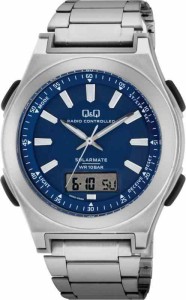 [キューアンドキュー] 腕時計 アナログ 電波 ソーラー 防水 日付 表示 メタルバンド 青 文字盤 MD10-232 メンズ シルバー