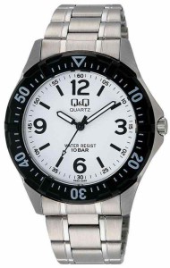 [キューアンドキュー] 腕時計 アナログ ステンレスモデル 防水 メタルバンド 白 文字盤 W376-204 メンズ シルバー
