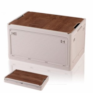 OUXEE 収納ボックス 折り畳み 蓋付き コンテナ - 収納ケース 衣装ケース 木製蓋付き 積み重ね 組立簡単 大容量 全方向から取り出せる キ