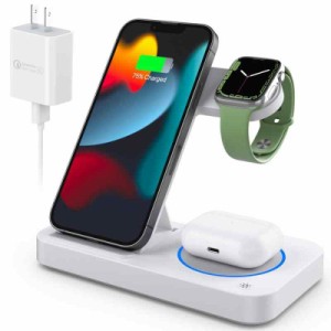 【2023最新型】ワイヤレス充電器 Qi認証 3 in 1急速充電 15W/10W/7.5W USB TypeC端子 Apple Watch 7/6/SE/5/4/3、Airpods 2/3/Pro、i-Pho