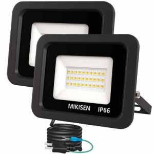 MIKISEN led 投光器 作業灯 看板灯 20w 電球色 2300LM 3000K 180w相当 1.8コード IP66防水 アース端子付2Pプラグ 120°広角 100V対応 ワ