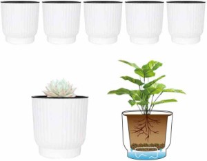 T4U プラスチック製 自己給水 プランター 植木鉢 ポット現代風装飾 家庭植物/多肉/花植物/ハーブ/サボテン 適用 ホワイト ６点セット (Sm