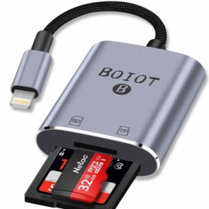 BOIOT iPhone SDカードリーダー 2 in 1 Lightning SD/TFカードカメラリーダー 双方向高速データ転送 カメラアダプタ iOS最新対応 iPhone 
