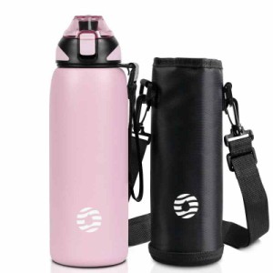 FJbottle 水筒 1リットル 真空断熱 ワンタッチ スポーツボトル 保温 保冷 スポーツ飲料対応 広口 洗いやすい ステンレスボトル 水筒カバ