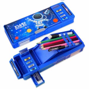 Lilybeauty 筆箱 ペンケース 小学生 女の子 男の子 両面開き 多機能 パスワード ロック ふでばこ 鉛筆削り付き 文房具 可愛い (Blue)