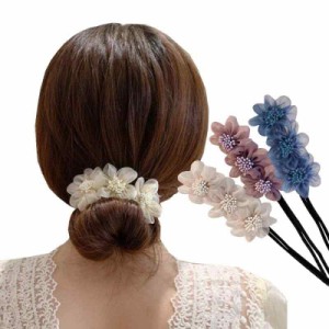 デフトバン お団子ヘア メーカー シニヨン 簡単グッズ 3点セット 可愛い ワイヤー 花型 リボン ヘアアクセサリー ヘアアレンジ ヘアバン