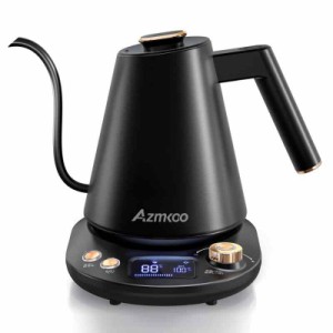 AZMKOO 電気ケトル コーヒー ドリップケトル 1.0L 1200W 細口 温度調節 (5℃単位) 保温機能 2時間タイマー 自動電源オフ 空焚き防止 コー