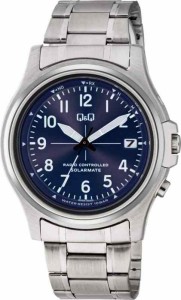 [キューアンドキュー] 腕時計 アナログ 電波 ソーラー 防水 日付 表示 メタルバンド 青 文字盤 HG18-235 メンズ シルバー