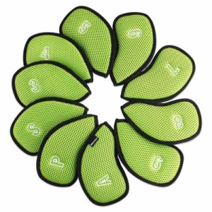 Andux ゴルフクラブヘッドカバーアイアン用 メッシュ ダブル番号つけ アイアンカバー 番号刺繍 １０個/セットMT/S14 (緑)