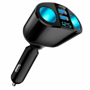 【PD36W+QC3.0】TEMEDO for シガーソケット usb 車載シガーソケット 1連増設ソケット 3ポート 分配器 シガーソケット 電圧計 車 usb 急速