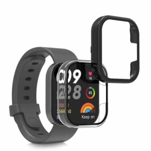 kwmobile 2x ケース 対応: Xiaomi Redmi Mi Watch Lite 3 / Redmi Watch 3 カバー - フルボディ ガラス 耐衝撃 超薄型 透明/黒色 (透明 /