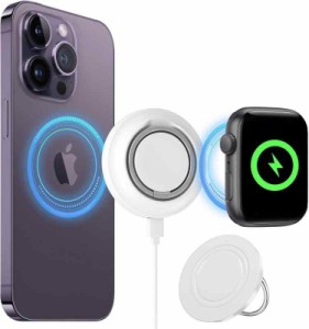 【3-in-1急速充電・2台同時充電】ワイヤレス充電器 Apple Watch 充電器 Qi認証 Mag-Safe充電器 スマホリング・スタンド機能付 i-Phone/Ap
