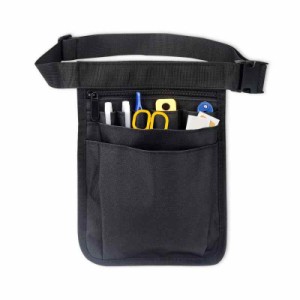ウエストポーチ エプロンバッグ ナースポーチ 調節可能 ベルト付き 軽量 防水 多機能ポケット 介護 仕事用 黒