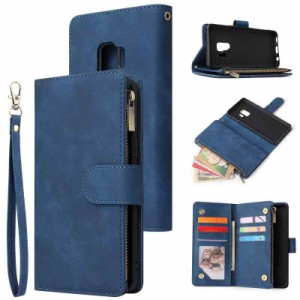 財布型 手帳型 レザー 6枚カード入れ 便利 実用 ファスナー 保護ケース サムスンギャラクシー 用 (Samsung Galaxy S9, ブルー)