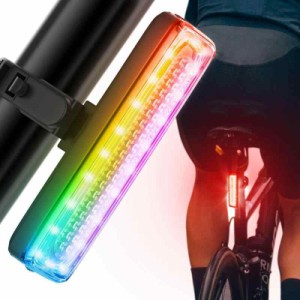REYUNGGO 自転車テールライト LED自転車リアライト、USB-C充電式バイクライト、 IPX6防水性、7色14モード-赤+虹色+カラフル（虹+白+など