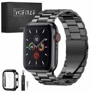 YOFITAR for Apple Watch バンド 保護ケース付き ステンレス製-H0511 (ブラック, 41mm)