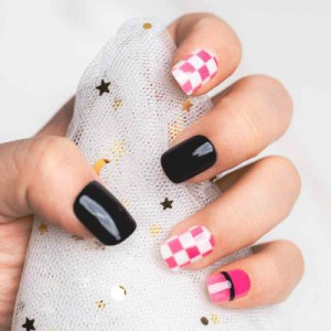 Sun&Beam Nails ネイルチップ ショート ラウンド チェック 短め 付け爪 つけ爪 貼るだけ 人気 かわいい おしゃれ シンプル デザイン 24枚