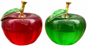 elrinrin りんご 風水 クリスタル インテリア 置物 癒し ガラス アップル ペーパーウェイト (赤緑/5cm)