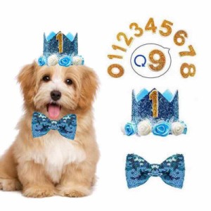 犬 誕生日 帽子 蝶ネクタイ 犬 猫用 誕生日グッズ 誕生日帽子 3点セット バースデー帽子 ペット用誕生日帽子 王冠 数字付き クラウン き