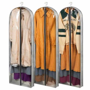Belinen 150×60cm 3枚組 衣類カバー 10cmのマチ付きシワになりにくい、ロングサイズ片面透明の底閉じ仕様スーツカバー、ほこりや虫を防
