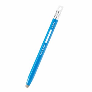 エレコム タッチペン 六角鉛筆型 子ども向け ストラップホール付き 導電繊維タイプ (スマホ/タブレット 対応) ペン先交換可能 ブルー P-T