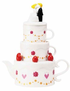 サンアート かわいい食器 「 ハッピーウェディング 」 ケーキ型 ティーポット&カップ(2人用ティーセット) SAN2004