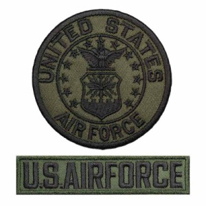 アメリカ軍 ミリタリー 刺繍 ワッペン 野戦用 米空軍 ラウンド + USAF OD セット アイロン接着 MA1 フライトジャケット ジャケット 革ジ