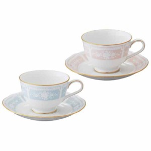 Noritake ノリタケ カップ & ソーサー ( 色変り ペアセット ) ( コーヒー ティー 兼用) 220cc レースウッドゴールド 2客 ブルー ・ ピン