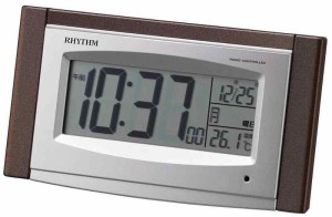 リズム(RHYTHM) 目覚まし時計 電波時計 電子音 アラーム 温度 カレンダー ソーラー補助電源 ライト付き ブラウン 8.1x15x5.3cm 8RZ190SR0